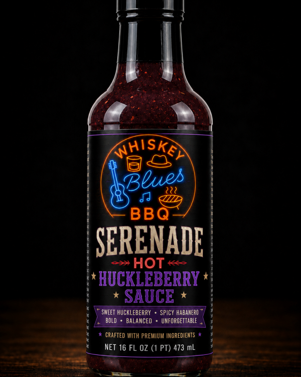 Whiskey Blues BBQ Serenade Hot Huckleberry Sauce - Sweet & Spicy Huckleberry BBQ Sauce for Pork, Ribs, Chicken, Glazing & Grilling