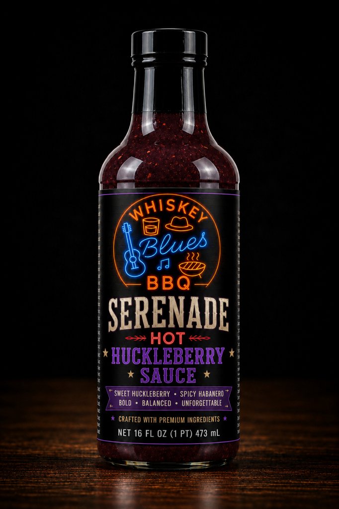 Whiskey Blues BBQ Serenade Hot Huckleberry Sauce - Sweet & Spicy Huckleberry BBQ Sauce for Pork, Ribs, Chicken, Glazing & Grilling