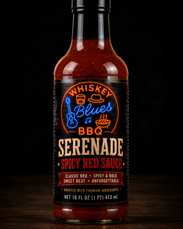 Whiskey Blues BBQ Serenade Spicy Red Sauce - Sweet & Spicy BBQ Sauce for Ribs, Pulled Pork, Chicken, Burgers, & Smoked Meats